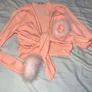 Front tie fluffy sleeve top